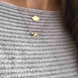Cimenexe Punk Layered Cloud Plane Choker Necklace Gold Plane Pendant Necklace Minimalist Metal Aeroplane Necklace Small Cloud Chain Necklace Jewellery for Women and Girls, Zinc, No Gemstone