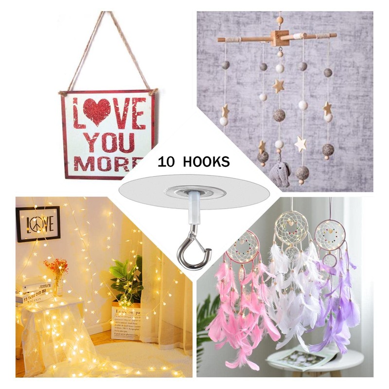 Crhexpva No Hole Adhesive Ceiling Hooks for Hanging Light Plants,Sticky