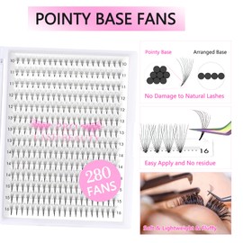 Premade Fans Eyelash Extensions 8D-C-0.07-16 Premade Volume Lash Extensions Pointed Base Fans 0.07 280 Fans C D Curl(8D-C-0.07,16 mm)