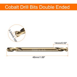 HARFINGTON 10Pcs Cobalt Drill Bits Double Ended 3.2mm/0.125" M35 High Speed Steel Twist Drill Bit Stubby Body for Hardened Steel Wood Plastic Cast Iron