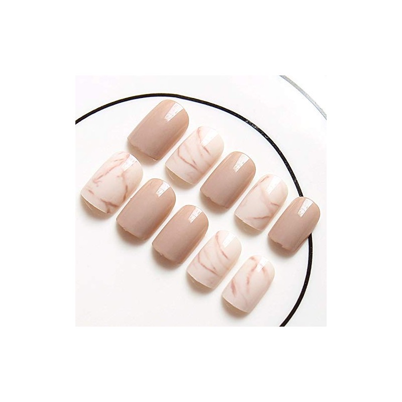 24 Pcs Nail Tips, Sweet and Cute Dream Khaki, Half-dyed
