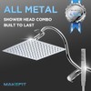 All Metal Dual Shower Heads Combo with Curved Extension Arm,