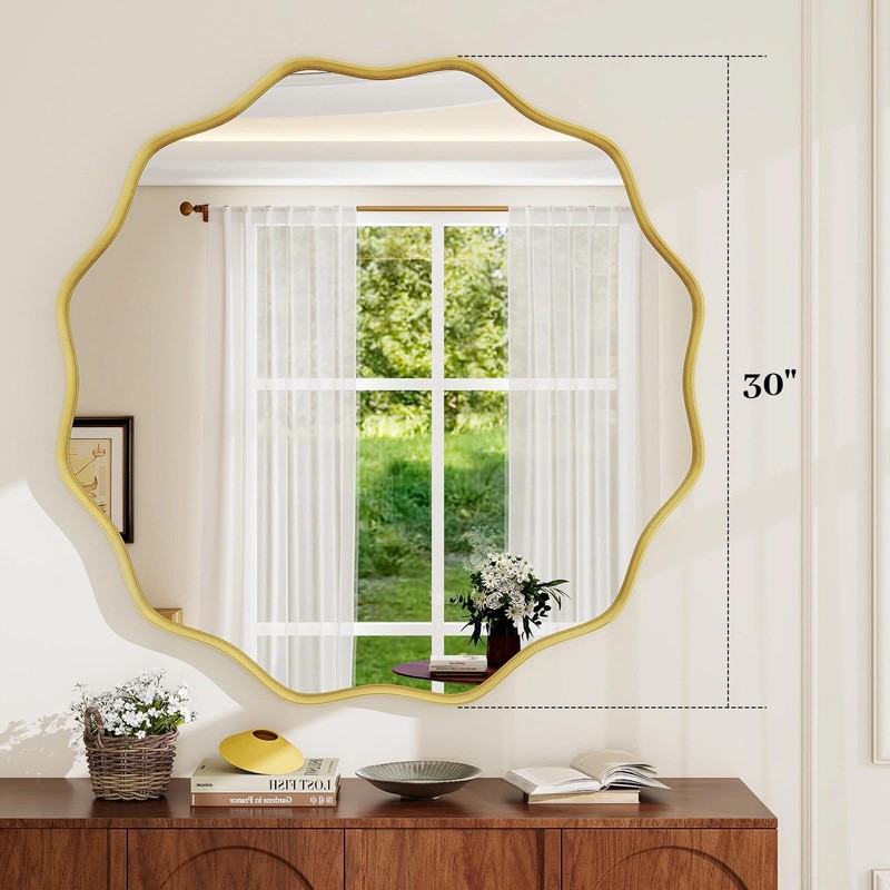 VETROVUE Round Wavy Mirror, 30 Inch Metal Frame Circle Mirror,