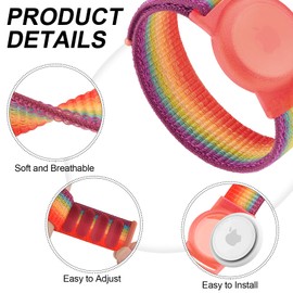 Meliya Nylon AirTag Bracelet for Kids, 2 Pack Nylon Watch Bands Compatible with AirTag, Adjustable Anti Lost Wristband for Toddler Child Elders Small Large (Rainbow, Large (5.1"-7.4"))