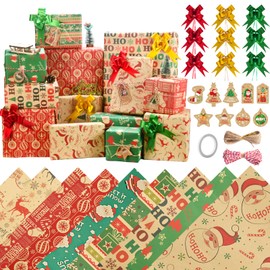 Cheloveer Christmas Wrapping Paper Set, Christmas Wrapping Paper, Gift Wrapping Paper, Elk, Nostalgic Kraft Paper, Brown, Natural, Sustainable, Recycled