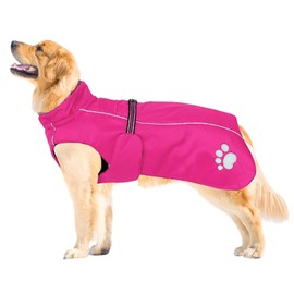 MOREZI Dog Jacket Coat Windproof Waterproof with Reflective Strips and Adjustable Drawstring Wool Insert Warm and Comfortable Pink M