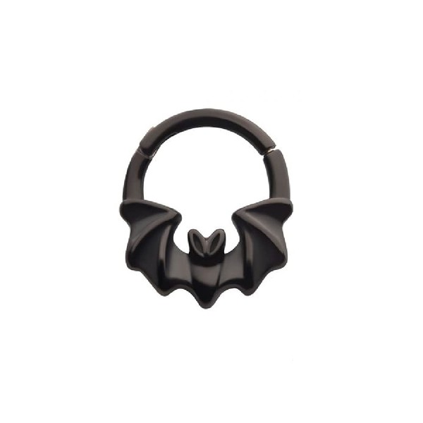 Pierced Owl 16GA Black PVD Vampire Bat Front Facing 316L
