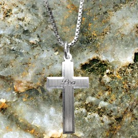 Silver Cross Pendant 925 Sterling Silver with Immediate Engraving and Preview: Engraving of a First Name Including Silver Chain 42 cm