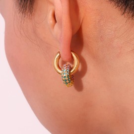 CiNily Easter Earrings, Gold Hoop Earrings for Women, Huggie Hoops, Rainbow Crystal Hoops 14K Gold Plated Double Hoop Earrings Small Earrings Jewelry Gift for Birthday Mothers Day