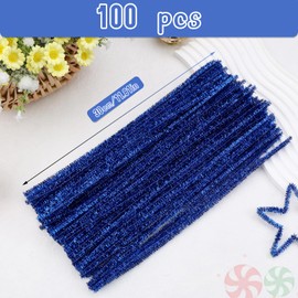 Hssugi Pipe Cleaners, 100PCS Christmas Pipe Cleaners Craft Supplies, Glitter Royal Blue Pipe Cleaners Bulk Fuzzy Sticks for DIY Art and Craft Projects Home Decoration