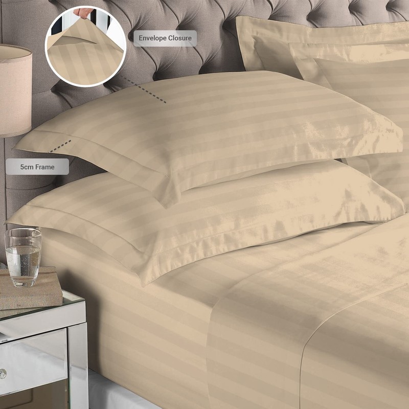 Taupe Satin Striped Bedding Cotton King Size Pillow Cases 2