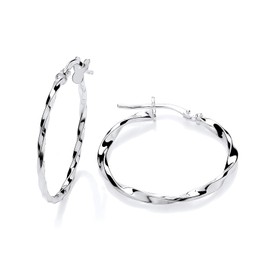 Old English Jewellers Sterling Silver Lightweight Twist Hoop Earrings - 25mm Diameter - 925 Silver