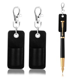 Lanyard Pen Holder, 2 PCS Anti-Lost Pen Holder Clip Leather Badge Pencil Holders Lanyards for Offices Schools Hospitals Teachers Students (Black)