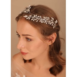 Denifery Bride Wedding Headband Pearl Hair Vine Bridal Headpieces Bridal Hair Accessories Pearl Hair Accessory for Women and Girls (Rose Gold)