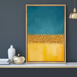 MUDECOR Framed Canvas Print Wall Art Teal Gold Yellow Color Block Gradient Abstract Shapes Illustrations Modern Multicolor Relax/Calm for Living Room, Bedroom, Office - 24"x36" Natural