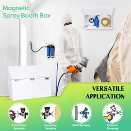 DITKOK White Magnetic Spray Booth Box, Wall Mounted Spray Booth Box with Dual Compartment and Two Hangers for Spray Guns, Robust Spray Paint Storage Cabinet Designed to Fit Inside The Spray Booth