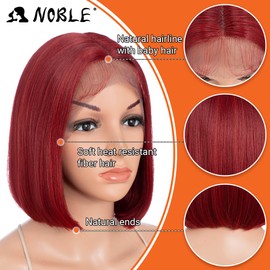 NOBLE Red Bob Wigs for Women Short Lace Front Wigs 10 Inches Synthetic Straight 150% Density Heat Resistant Bob Wigs for Party and Daily Use.