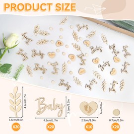70Pcs Baby Shower Confetti Wooden, Neutral Baby Shower Table Confetti with 20 Alphabet Baby, 20 Leaf, 10 Heart, 20 Circle, Baby Shower Table Decorations for Unisex Boys Girls