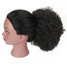 TOBBST Afro Puff Drawstring Ponytail Extension for Black Women Short Afro Curly Ponytail Extension Clip On Kinky Drawstring Curly Ponytail Bun (2#)