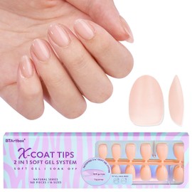 BTArtbox Extra Short Almond Press On Nails Soft Gel Full Cover Nail Tips for Gel Nails, Pre-Designed X-Coat Tips, Nude Short Nail Tips, Almond Artificial Nails, Nail Tips for Nail Extensions
