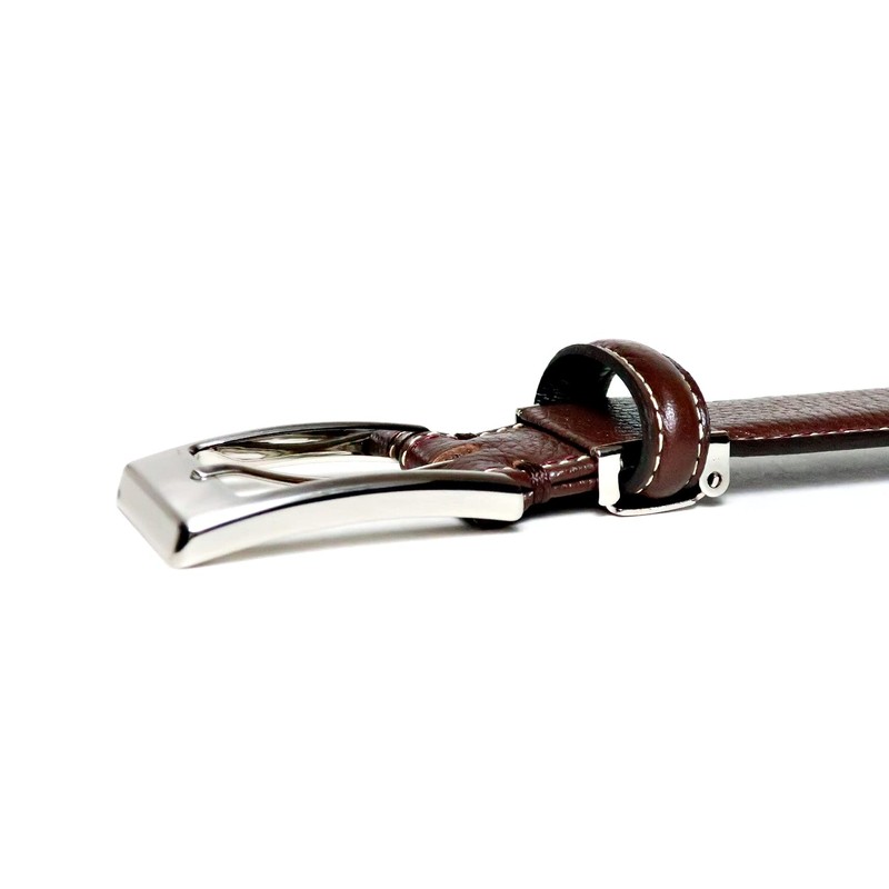 KIETH Men's Shrink Leather Double Stitched Belt, Genuine Leather, Dark