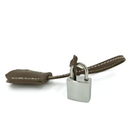 M-ioi-M Genuine Leather Key Clochette Bag Charms, Bell Shaped Key Holder Purse Pendant Ornament, Deco Keychain, Accessories Replacement for Luxury Designer Handbags (Khaki Brown + silver padlock)