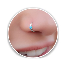 Opal piercing hoop-Ultra Thin 24G Sterling Silver Nose ring piercing ring - light blue tiny nose hoop opal - 7mm nose hoop