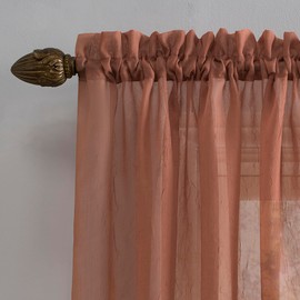 No. 918 Erica Crushed Sheer Voile Rod Pocket Curtain Panel, 51" x 63", Cedar Orange
