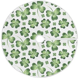 St Patrick's Day Clover Christmas Tree Skirt Decorations Green Lucky Shamrock Xmas Tree Mat 36 inch for Holiday Party Supplies Rustic Ornaments Mini Tree Skirt