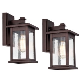 MICSIU Outdoor Wall Mount Light Fixture Exterior Sconces 1 Lighting Lantern Oil Rubbed Bronze Finish with Clear Seedy Glass (Oil Rubbed Bronze 2 Pack)