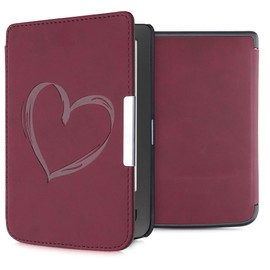 kwmobile Case Compatible with Pocketbook Touch Lux 3/Basic Lux/Basic Touch 2 Case - Faux Leather Cover - Heart Brush Dark Red