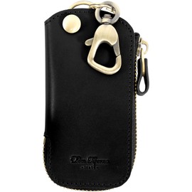 Dom Teporna Key Case, Genuine Italian Leather, Smart Key Case, Cover, Thin, Compact, Key Holder, Aging, Men's, Women's, Black