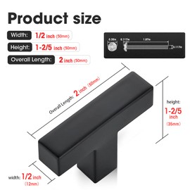 10 Pack Single Hole Matte Black T Bar Cabinet Knobs Drawer Pulls Stainless Steel Kitchen Cabinet Handles - Square T Bar Dresser Handles