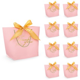 Pineraap 12 Pack Small Thank You Gift Bags with Handles 7” x 3.9” x 7.9” Mini Party Favor Bags Bulk for Wedding Baby Shower Birthday (Pink)