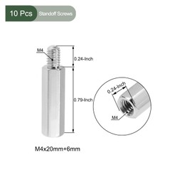 YOKIVE M4 Nickel Plated Hex PCB Standoff Screws High Insulation Height Consistency for Motherboard (Silver Tone 20mm+6mm) 10pcs