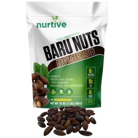 Nurtive Baru Nuts - Gourmet Roasted - Wild Harvested & Unsalted - Plant-Based Protein, Rich in Fiber, Essential Minerals and Antioxidants - Non-GMO, Gluten-Free, Paleo & Vegan Friendly (16 oz / 454 g)