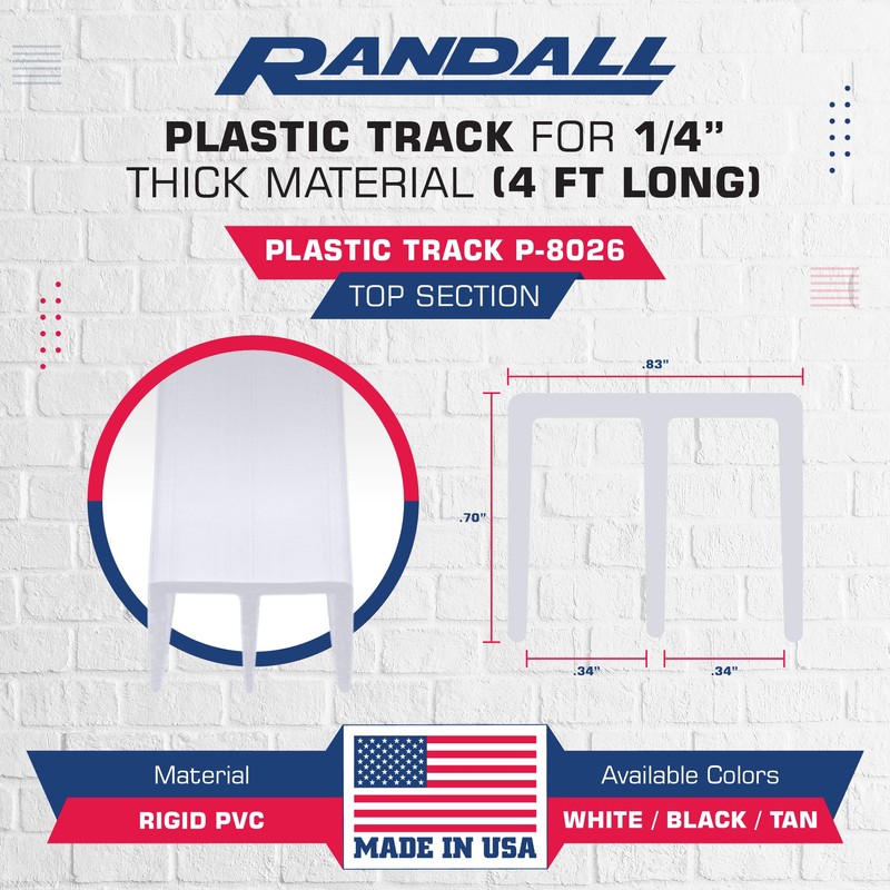 Randall Manufacturing 1/4" Plastic Sliding Door Track (White, 4 FT
