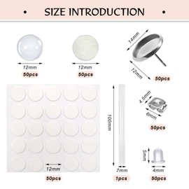TOAOB 300pcs Sublimation Blanks Stud 12mm Stainless Steel Set with Blanks Bezel Trays Sublimation Glass Cabochons Setting Earring Backs and Stickers for DIY Jewelry Findings