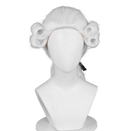 KiyaCos White 17th Aristocrat Wig Long Curly Wig Tied in a Queue for Men Military Officer Nobility Cosplay Wigs