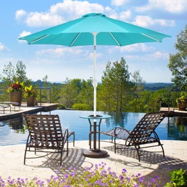 Aoodor 9 Ft Patio Market Umbrella, Outdoor Table UV Protection Umbrella with 8 Sturdy Steel Ribs, Push Button Tilt and Crank for Garden, Deck, Backyard, Poolside, Teal