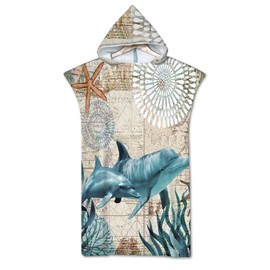 Rowjoy Beach Towel Poncho, Ocean Animal Print Surf Poncho, Blue Underwater World Beach Towel with Hood, Towel Poncho, Quick Drying Bath Poncho for Adults (Whale2 – 75 x 110 cm)