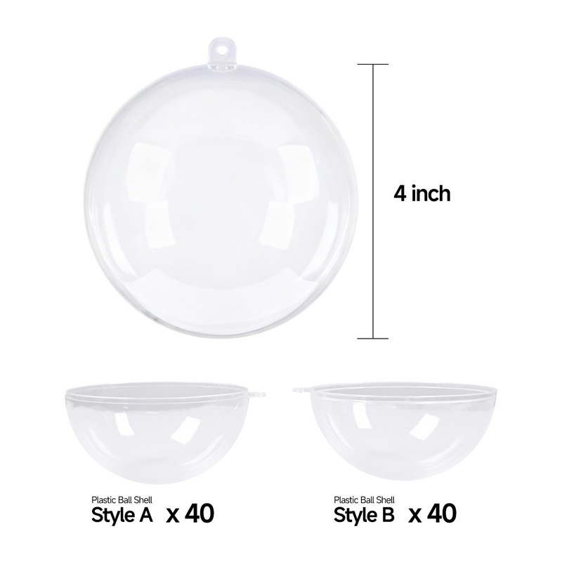 40 Pack 4 Inch Clear Fillable Ornament Balls