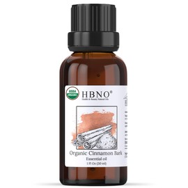 HBNO Organic Cinnamon Bark Essential Oil - 1 oz (30ml) Size - Ideal for Diffusers, Cleaning Agents, Skincare, and Haircare.