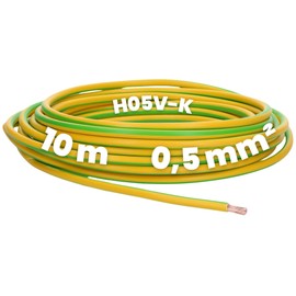 Kalitec 10 Metres H05V-K 0.5 mm² Green/Yellow I Cable 0.5 mm2 as Wiring Cable I Flexible Core Cable PVC Single Core I Stranded I Switch Wire