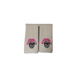 Hand Towels Set of 2 Embroidered Rose -Embroidered Flower Pattern 100% Cotton Highly Absorbent Soft Luxury Towel for Bathroom 11 x 18 Inch (Cream)