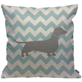 HGOD DESIGNS Cushion Cover Dachshund Dog on Blue Chevron,Throw Pillow Case Home Decorative for Men/Women Living Room Bedroom Sofa Chair 18X18 Inch Pillowcase 45X45cm
