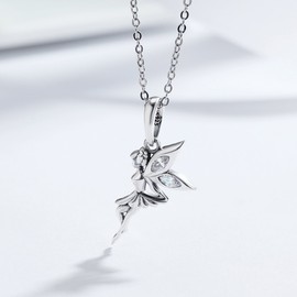 NewL 925 Sterling Silver Sterling Silver Cubic Zirconia Flower Fairy Pendant Necklace, Sterling Silver, Cubic Zirconia