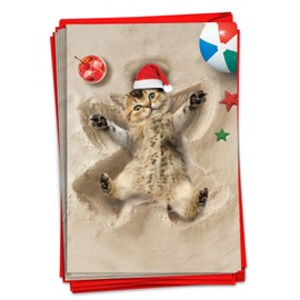 The Best Card Company - 12 Boxed Christmas Greeting Cards (1 Design, 12 Cards) - Tropical Beach and Vacation Holidays, Bulk Set - Holiday Sand Angels C6844BXSG-B12x1