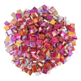 Yuvori 0.5kg Square Crystal Mosaic Tiles 1cm DIY for Bathroom, Living Room, Kitchen, Balcony (Iridescent Red)
