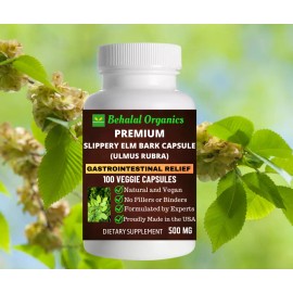 Behalal Organics Slippery Elm Bark 500mg Vegan Capsules 100 Count
